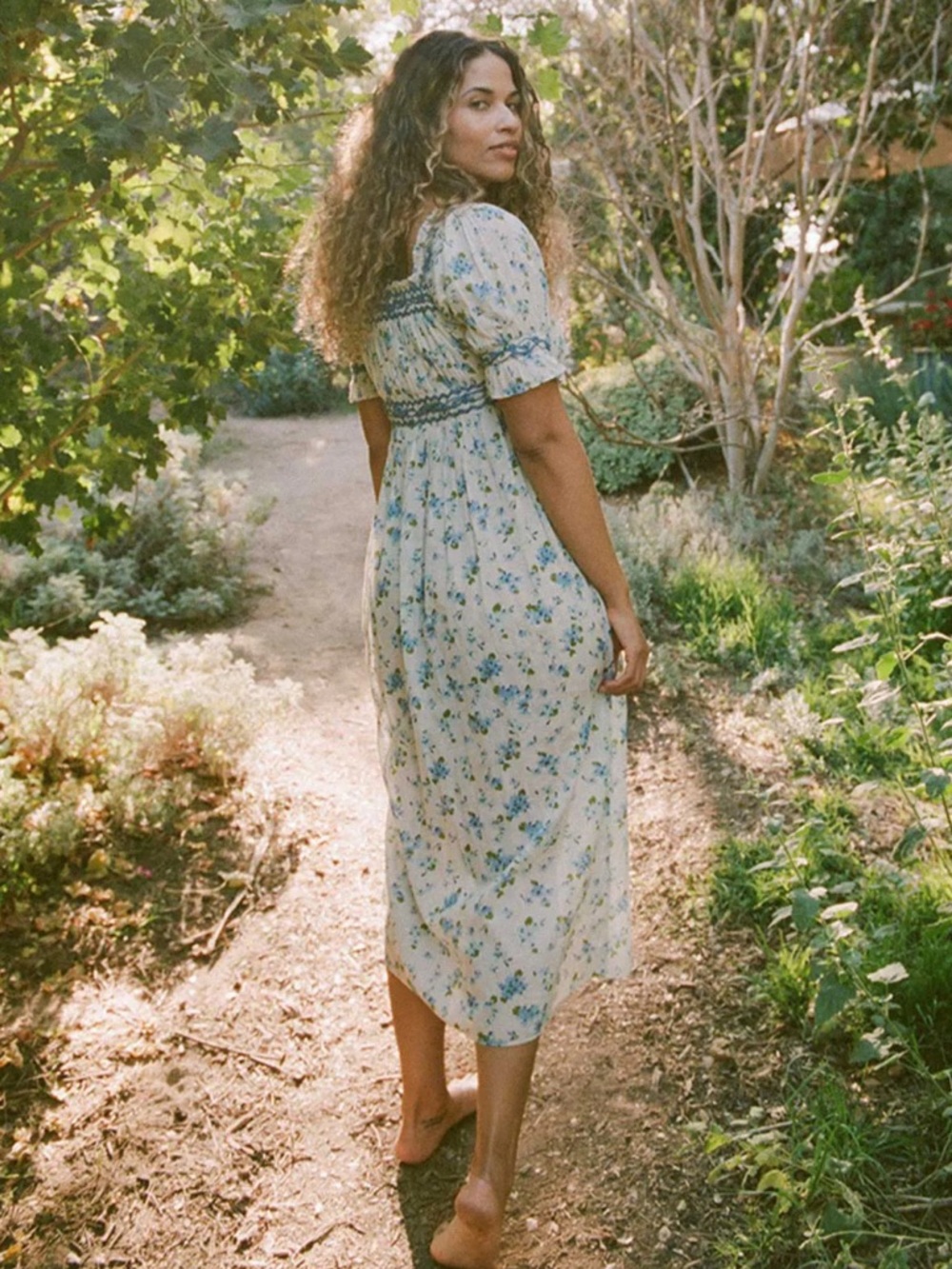 Doen Blue Floral Puff-Sleeve Maxi Dress - Picture 4 of 9